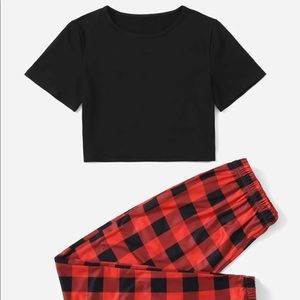 Black T-Shirt w/ Plaid Pajama Pants